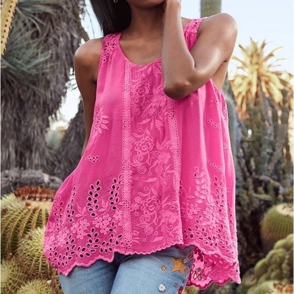 Johnny Was Tops - JOHNNY WAS Pink Halo Eyelet Tank